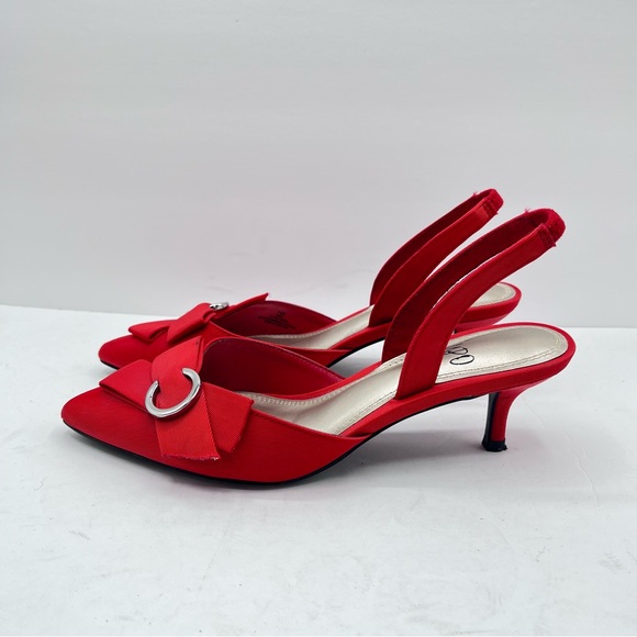 Impo Women’s Size 7.5M Enna Red Bow-Trimmed Pointed Toe Slingback Kitten Heels - Picture 5 of 15